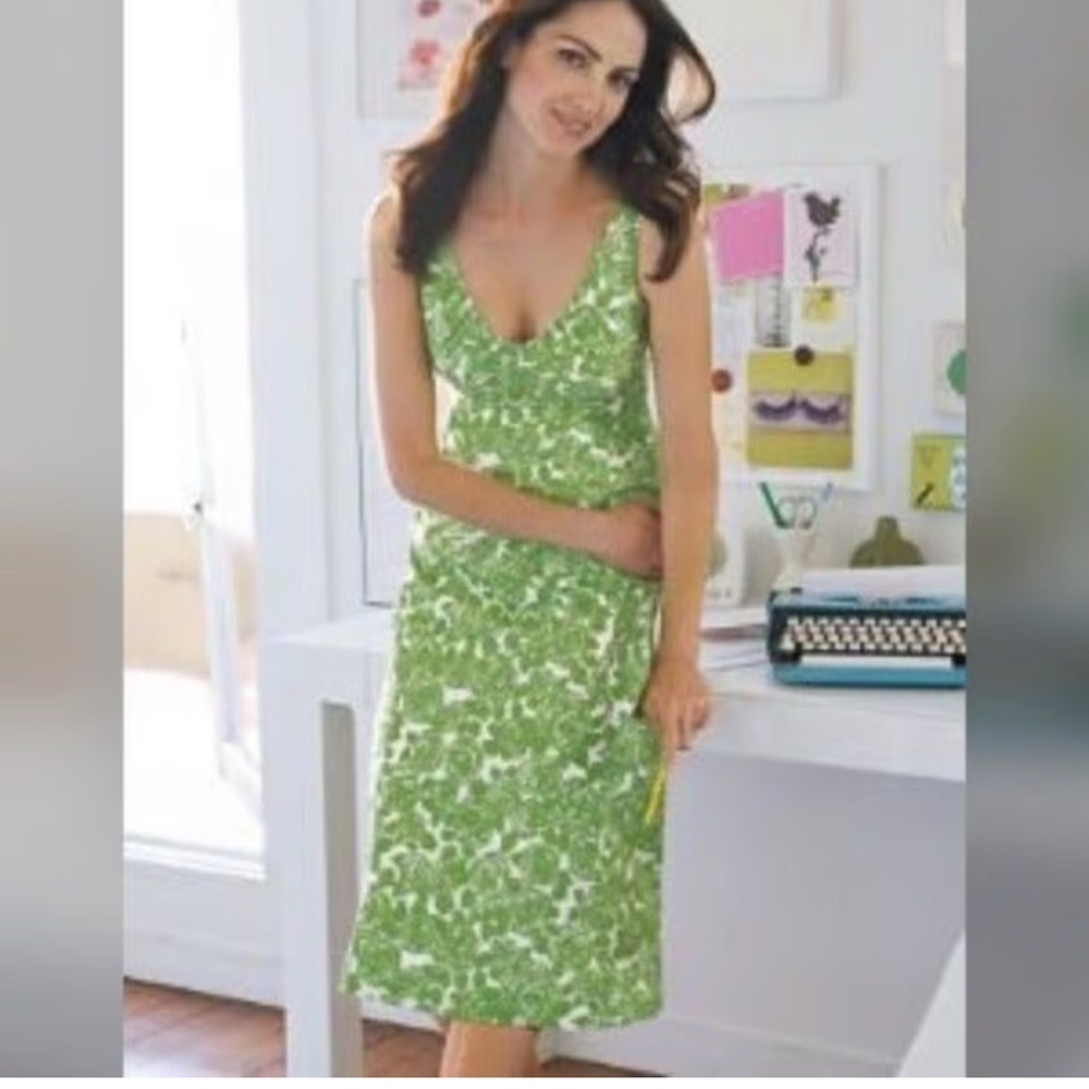 Boden Green and White Floral Midi Dress